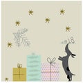 Holidays setting with dog and presents Royalty Free Stock Photo