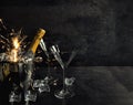 Holidays table decoration Champagne two glasses sparklers Royalty Free Stock Photo