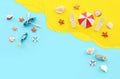 holidays top view image of tropical sea and beach chairs under umbrellas. Summer travel and vacation concept Royalty Free Stock Photo
