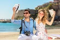 Holidays, vacation, love and friendship concept - smiling couple having fun Royalty Free Stock Photo