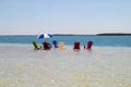 Holidays vacation symbolic seascape, deck chairs and sun umbrella Florida Keys