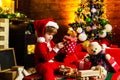 Holidays and winter childhood concept. Little boy with Christmas presents. Christmas time. Little genius. Child cheerful Royalty Free Stock Photo