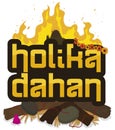 Sign with Traditional Pyre and Elements for Holika Dahan, Vector Illustration