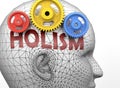 Holism and human mind - pictured as word Holism inside a head to symbolize relation between Holism and the human psyche, 3d