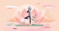 Holistic healing tree pose as calm mind mediation therapy tiny person concept