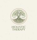 Holistic Therapy Tree With Roots On Organic Paper Background. Natural Eco Friendly Medicine Vector Concept Royalty Free Stock Photo