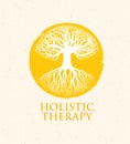 Holistic Therapy Tree With Roots On Organic Paper Background. Natural Eco Friendly Medicine Vector Concept