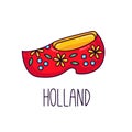Holland clog clomps traditional wooden shoe doodle cartoon vector icon