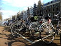 Bikes or bicycles parked in Amsterdam, the Netherlands Royalty Free Stock Photo