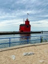 Holland Harbor Lighthouse at Holland State Park in Michigan Royalty Free Stock Photo