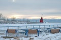 Michigan red lighthouse in winter Royalty Free Stock Photo