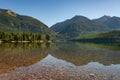 Holland Lake and Falls trail in Flathead National Forest, Montana. USA.