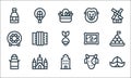 holland line icons. linear set. quality vector line set such as hat, building, milk can, cow, church, ceramics, painting, lion,