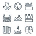 holland line icons. linear set. quality vector line set such as wooden, ice skating, accordion, dike, bitterballen, rijksmuseum,