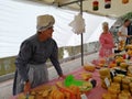 Europe Holland Netherlands Alkmaar Cheese Market Friday Morning Farmers Gathering Event Dutch Costume Grandma Waagplein Booth 