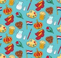 Holland Netherlands icons seamless vector pattern