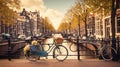 Amsterdam. Romantic canal, bike Royalty Free Stock Photo