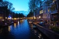 Holland, night view of the canals and streets of Amsterdam
