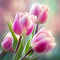 Holland\'s Pink tulips bloom in an orangery spring season at blurry background, closeup Royalty Free Stock Photo