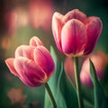 Holland\'s Pink tulips bloom in an orangery spring season at blurry background, closeup Royalty Free Stock Photo