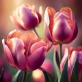 Holland\'s Pink tulips bloom in an orangery spring season at blurry background, closeup Royalty Free Stock Photo