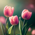 Holland\'s Pink tulips bloom in an orangery spring season at blurry background, closeup Royalty Free Stock Photo