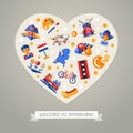 Holland travel heart postcard with famous Dutch symbols