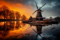 Holland windmill, water mirrored