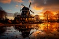 Holland windmill, water mirrored