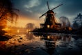 Holland windmill, water mirrored