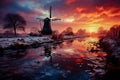 Holland windmill, water mirrored