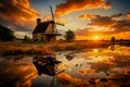 Holland windmill, water mirrored