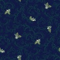 Hollies on a scroll background allover repeat design