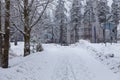 Hollola city buildings along the snow-covered road, Finland. Royalty Free Stock Photo