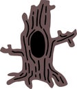 Hollow in old tree trunk. Organic flat cartoon illustration. Doodle clipart of creepy Halloween.