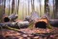 hollow tree trunks in dying forest