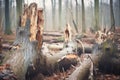 hollow tree trunks in dying forest