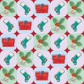 Holly berries and gifts. Pattern.