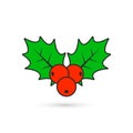 Holly berry Christmas color icon. Vector flat style illustration Royalty Free Stock Photo