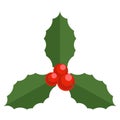 Holly berry Christmas icon. Element for design. Cartoon simple mistletoe decorative red and green ornament. Vector