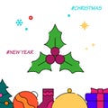 Holly berry christmas leaves and fruits filled line icon, simple illustration Royalty Free Stock Photo