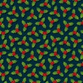 Holly berry. Christmas seamless pattern.