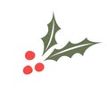 Holly berry icon.Christmas symbol.European christmas berry holly ilex aquifolium leaves and fruit.Floral branch red xmas winter