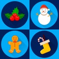 Holly berry, snowman, gingerbread man and Christmas sock