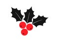 Holly berry vector icon Christmas symbol, holiday plant. Red and black colors. Winter illustration Royalty Free Stock Photo