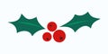 Holly berry vector icon. Flat red mistletoe berries with green leaves Royalty Free Stock Photo