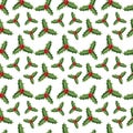 Holly berry vector seamless pattern. Christmas background with mistletoe berries and green leaves. Cute modern endless Royalty Free Stock Photo