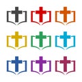 Holly Bible and Cross Icon color set Royalty Free Stock Photo