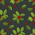 Holly branch, red berries. Vector background. Christmas symbols. Holly berries, leaves. Royalty Free Stock Photo