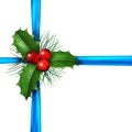 Holly With Christmas Blue Ribbon